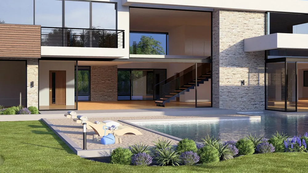 Villa garden in daylight